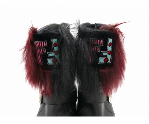 FENDI（フェンディ）FENDI (フェンディ) FFロゴ&ファーデザインエンジニアブーツ ブラック サイズ:38表記の古着・服飾アイテム