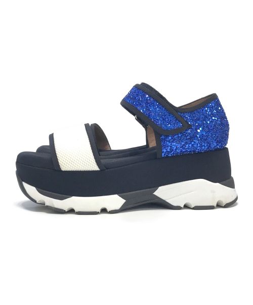MARNI（マルニ）MARNI (マルニ) チャンキーソールグリッターサンダル ブルー×ブラック サイズ:37の古着・服飾アイテム