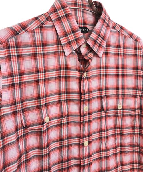 TOM FORD（トムフォード）TOM FORD (トムフォード) チェックシャツ レッド サイズ:40の古着・服飾アイテム