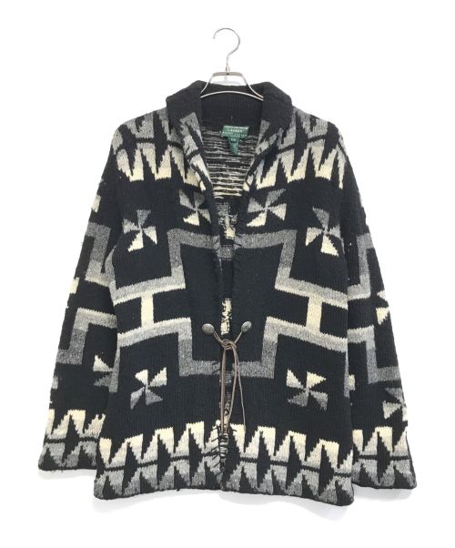 LAUREN RALPH LAUREN（ローレンラルフローレン）LAUREN RALPH LAUREN (ローレンラルフローレン) ネイティブ柄ハンドニットショールカラーガウン ブラック サイズ:P/Mの古着・服飾アイテム