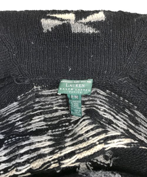 LAUREN RALPH LAUREN（ローレンラルフローレン）LAUREN RALPH LAUREN (ローレンラルフローレン) ネイティブ柄ハンドニットショールカラーガウン ブラック サイズ:P/Mの古着・服飾アイテム