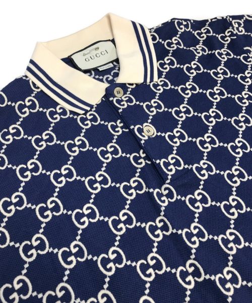 GUCCI（グッチ）GUCCI (グッチ) GG総柄ポロシャツ ブルー サイズ:XSの古着・服飾アイテム