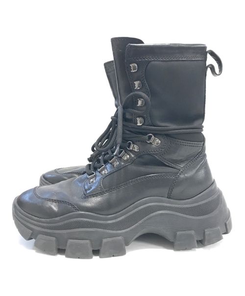 PRADA（プラダ）PRADA (プラダ) レザーナイロンコンバットブーツ ブラック サイズ:8½の古着・服飾アイテム