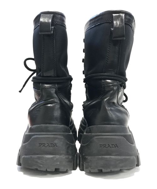 PRADA（プラダ）PRADA (プラダ) レザーナイロンコンバットブーツ ブラック サイズ:8½の古着・服飾アイテム