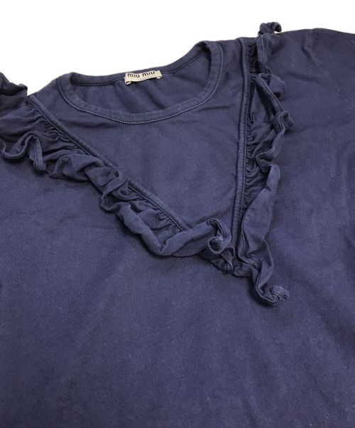 MIU MIU（ミュウミュウ）MIU MIU (ミュウミュウ) フリルカットソー ネイビー サイズ:XSの古着・服飾アイテム