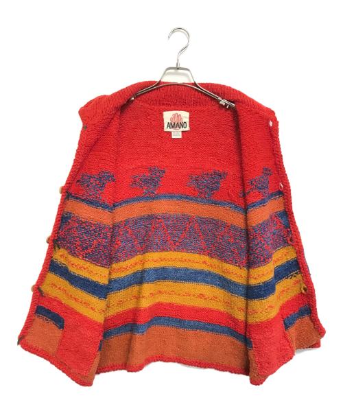 amano（アマノ）amano (アマノ) 襟付きエクアドルニットカーディガン レッド サイズ:表記なしの古着・服飾アイテム