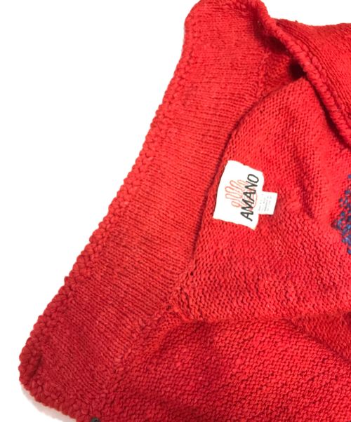 amano（アマノ）amano (アマノ) 襟付きエクアドルニットカーディガン レッド サイズ:表記なしの古着・服飾アイテム