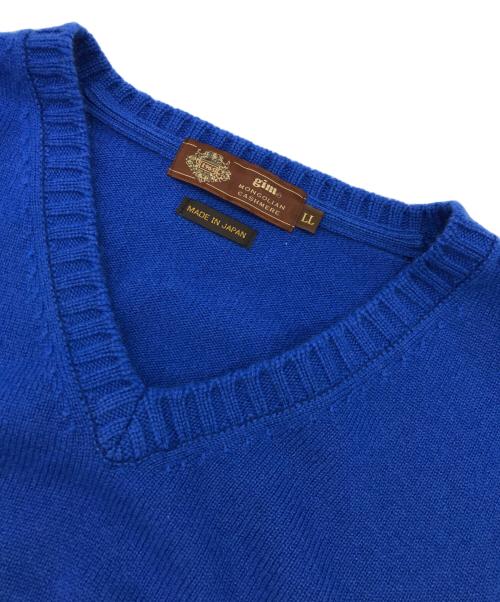 gim（ジム）gim (ジム) ハイゲージ Vネック カシミヤ ニット ブルー サイズ:LLの古着・服飾アイテム