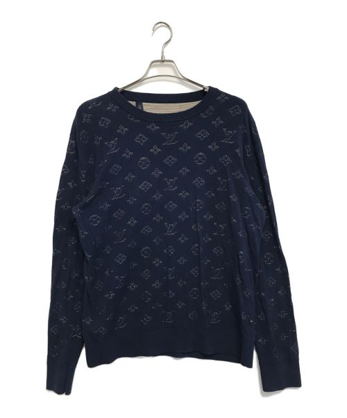 LOUIS VUITTON（ルイ ヴィトン）LOUIS VUITTON (ルイ ヴィトン) ドロップニードルモノグラムクルーネックニット ネイビー サイズ:XLの古着・服飾アイテム