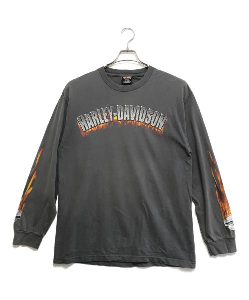 HARLEY-DAVIDSON（ハーレーダビッドソン）HARLEY-DAVIDSON (ハーレーダビッドソン) 袖プリントロングスリーブTシャツ グレー サイズ:Lの古着・服飾アイテム