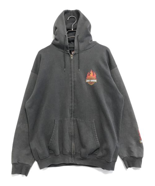 HARLEY-DAVIDSON（ハーレーダビッドソン）HARLEY-DAVIDSON (ハーレーダビッドソン) ファイヤープリント ジップパーカー ブラック サイズ:XLの古着・服飾アイテム