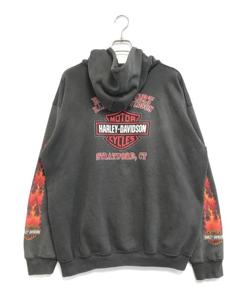 HARLEY-DAVIDSON（ハーレーダビッドソン）HARLEY-DAVIDSON (ハーレーダビッドソン) ファイヤープリント ジップパーカー ブラック サイズ:XLの古着・服飾アイテム
