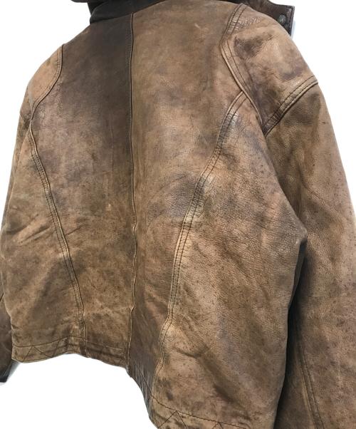 USED（ユーズド）USED (ユーズド) フーデッドファイヤーマンレザージャケット ブラウン サイズ:FREEの古着・服飾アイテム