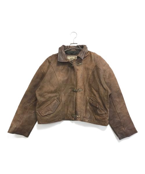 USED（ユーズド）USED (ユーズド) フーデッドファイヤーマンレザージャケット ブラウン サイズ:FREEの古着・服飾アイテム