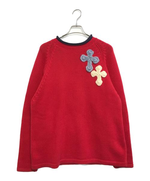Y.A.R.N（ヤーン）Y.A.R.N (ヤーン) クロスパッチニット レッド サイズ:表記なしの古着・服飾アイテム