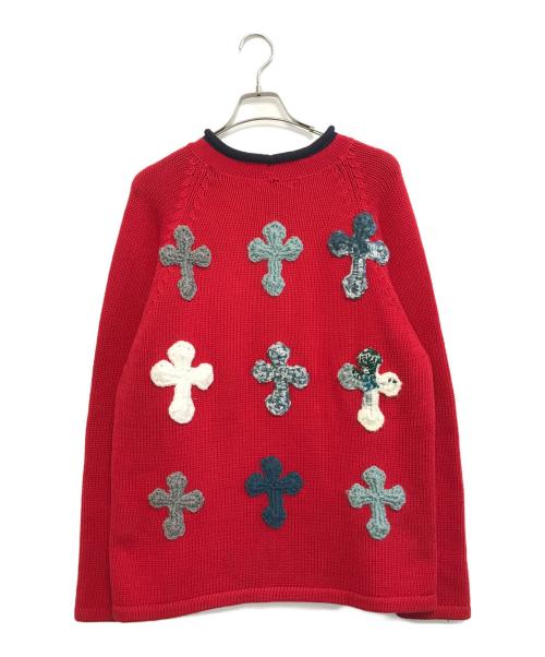 Y.A.R.N（ヤーン）Y.A.R.N (ヤーン) クロスパッチニット レッド サイズ:表記なしの古着・服飾アイテム