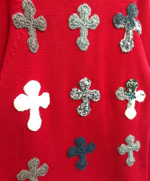 Y.A.R.N（ヤーン）Y.A.R.N (ヤーン) クロスパッチニット レッド サイズ:表記なしの古着・服飾アイテム