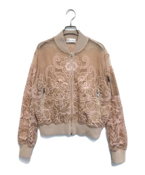 RED VALENTINO（レッドヴァレンティノ）RED VALENTINO (レッドヴァレンティノ) 花柄レースブルゾン ベージュ サイズ:42の古着・服飾アイテム