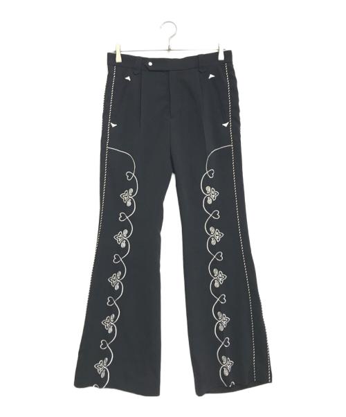 el conductorh（コンダクター）el conductorh (コンダクター) HEART EMBROIDERED WESTERN TROUSERS ブラック サイズ:2の古着・服飾アイテム