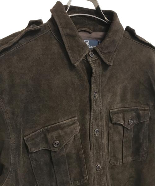 POLO RALPH LAUREN（ポロ・ラルフローレン）POLO RALPH LAUREN (ポロ・ラルフローレン) エポレット付きスウェードレザーシャツ ブラウン サイズ:XL　　　の古着・服飾アイテム