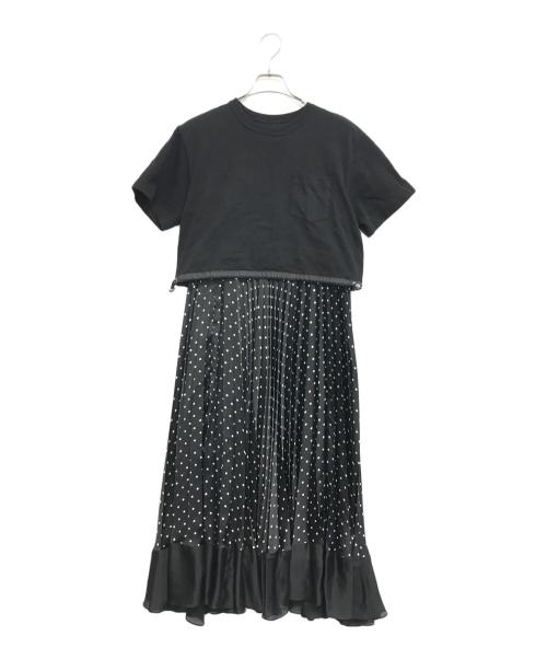 sacai（サカイ）sacai (サカイ) Polka Dot Cotton Jersey x Satin Dress ブラック サイズ:2の古着・服飾アイテム