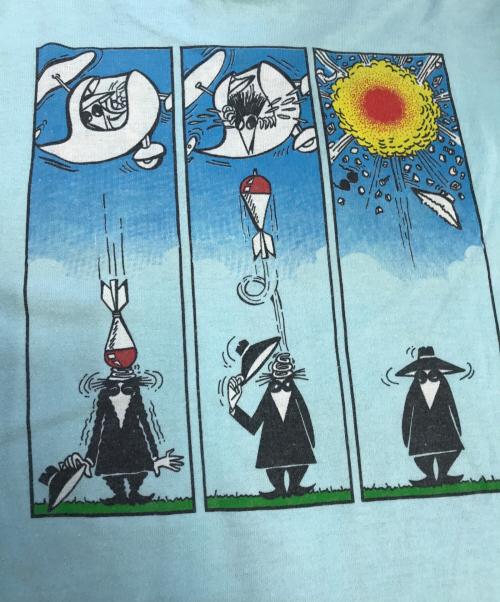 キャラクターTシャツ（キャラクターTシャツ）キャラクターTシャツ (キャラクターTシャツ) 80s SPY VS SPY(スパイVSスパイ) キャラクターTシャツ スカイブルー サイズ:Lの古着・服飾アイテム