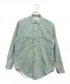 POWRHOUSEパワーハウス）の古着「プリントコットンチェックシャツ」｜グリーン