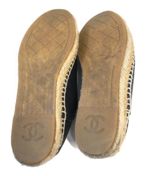 CHANEL（シャネル）CHANEL (シャネル) レザーエスパドリーユスリッポン ブラック サイズ:SIZE36の古着・服飾アイテム