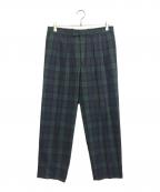 BERNARD ZINSベルナール ザンス）の古着「ブラックウォッチ 2プリーツ ワイドスラックス」｜グリーン