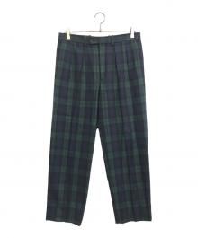 BERNARD ZINS（ベルナール ザンス）の古着「ブラックウォッチ 2プリーツ ワイドスラックス」｜グリーン