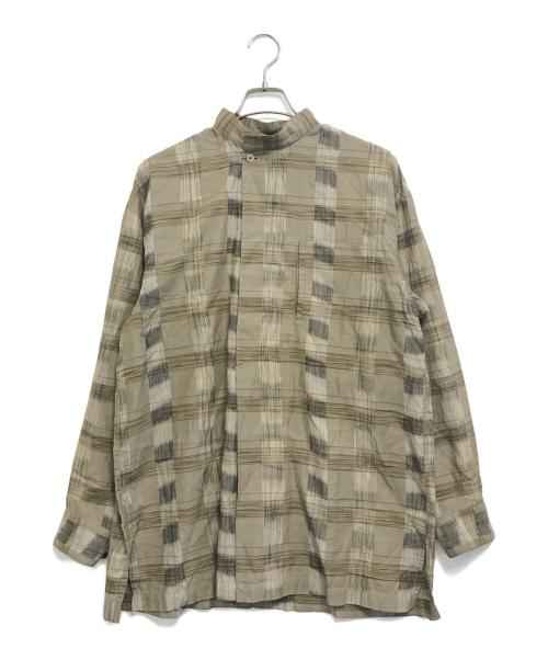 ISSEY MIYAKE（イッセイミヤケ）ISSEY MIYAKE (イッセイミヤケ) 80’sスタンドカラーチェックシャツ ベージュ サイズ:Mの古着・服飾アイテム