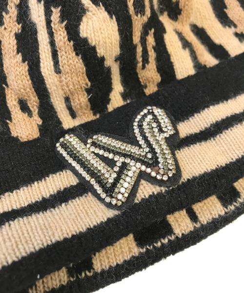 LOUIS VUITTON（ルイ ヴィトン）LOUIS VUITTON (ルイ ヴィトン) ラインストーン ニット帽 ブラック×ベージュ サイズ:表記なしの古着・服飾アイテム