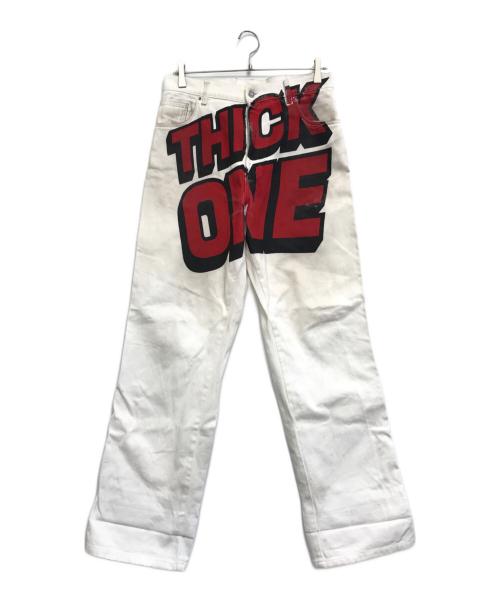 SKY HIGH FARM WORKWEAR（スカイハイファームワークウェア）SKY HIGH FARM WORKWEAR (スカイハイファームワークウェア) 英字プリントデニムパンツ ホワイト サイズ:Sの古着・服飾アイテム