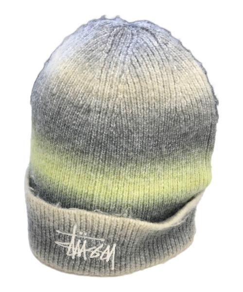 stussy（ステューシー）stussy (ステューシー) Spray Stripe Cuff Beanie イエロー×グレー サイズ:表記なしの古着・服飾アイテム