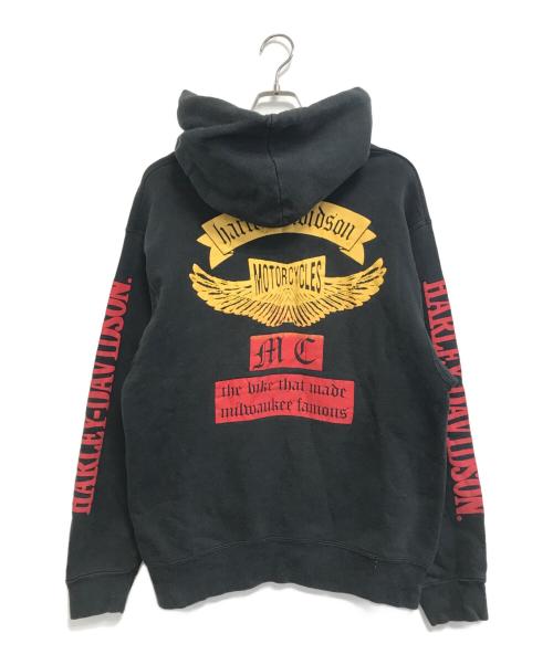 HARLEY-DAVIDSON（ハーレーダビッドソン）HARLEY-DAVIDSON (ハーレーダビッドソン) 袖・背面プリントパーカー ブラック サイズ:Lの古着・服飾アイテム