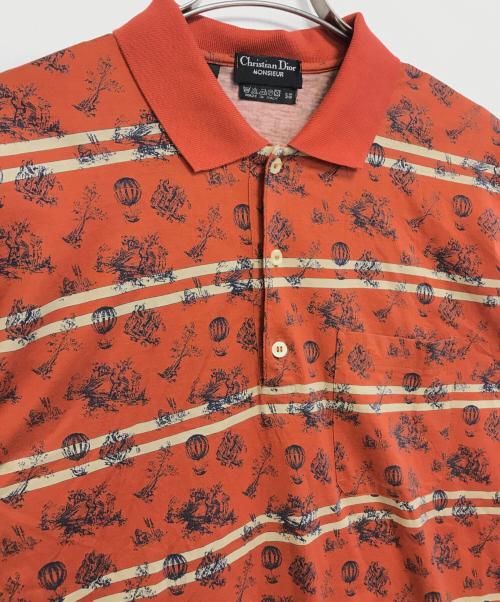 Christian Dior MONSIEUR（クリスチャンディオールムッシュ）Christian Dior MONSIEUR (クリスチャンディオールムッシュ) 総柄ポロシャツ オレンジ サイズ:Lの古着・服飾アイテム