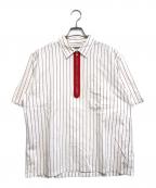 COMME des GARCONS HOMMEコムデギャルソン オム）の古着「ハーフジップストライプシャツ」｜ホワイト