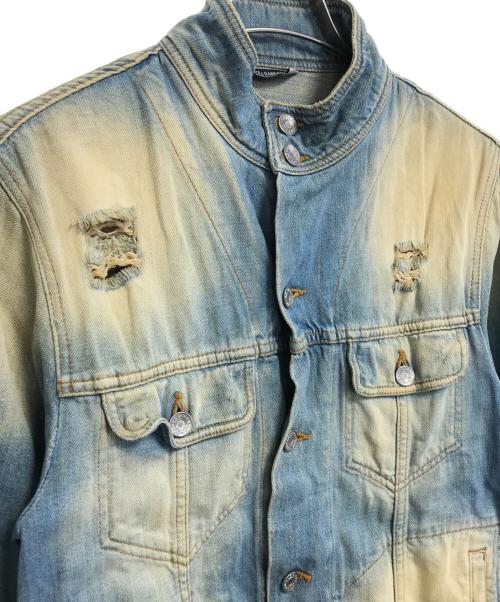 DOLCE & GABBANA（ドルチェ＆ガッバーナ）DOLCE & GABBANA (ドルチェ＆ガッバーナ) ダメージ加工スタンドカラーデニムジャケット インディゴ サイズ:44の古着・服飾アイテム