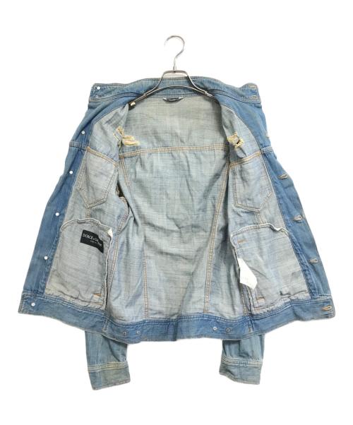 DOLCE & GABBANA（ドルチェ＆ガッバーナ）DOLCE & GABBANA (ドルチェ＆ガッバーナ) ダメージ加工スタンドカラーデニムジャケット インディゴ サイズ:44の古着・服飾アイテム