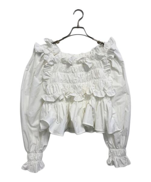 perna（ペルナ）perna (ペルナ) ギャザーフリルブラウス ホワイト サイズ:Fの古着・服飾アイテム