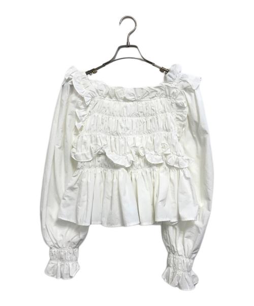 perna（ペルナ）perna (ペルナ) ギャザーフリルブラウス ホワイト サイズ:Fの古着・服飾アイテム
