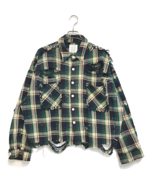 DANKE SCHON（ダンケ シェーン）Danke schon (ダンケ シェーン) ダメージ加工チャックシャツ グリーン サイズ:Mの古着・服飾アイテム