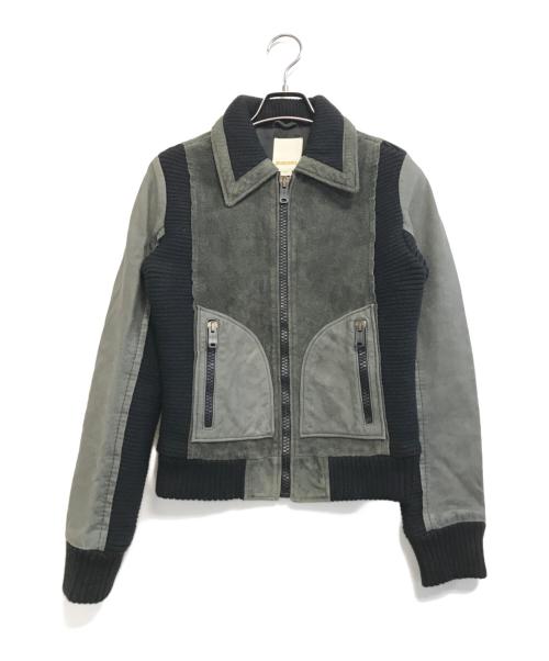 DIESEL（ディーゼル）DIESEL (ディーゼル) レザー切替ジャケット グレー サイズ:Sの古着・服飾アイテム