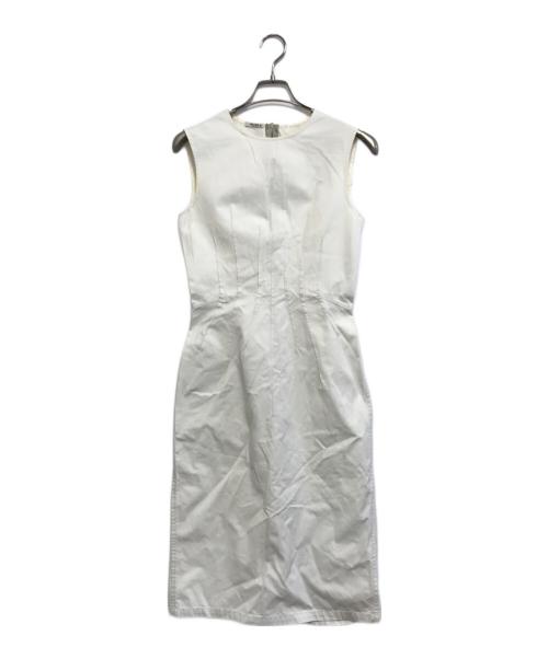 MIU MIU（ミュウミュウ）MIU MIU (ミュウミュウ) フロントギャザーノースリーブワンピース ホワイト サイズ:38の古着・服飾アイテム