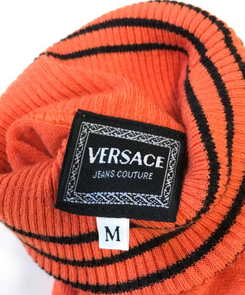 VERSACE（ヴェルサーチ）VERSACE (ヴェルサーチェ) ボーダー切替半袖ニット オレンジ サイズ:Ｍの古着・服飾アイテム