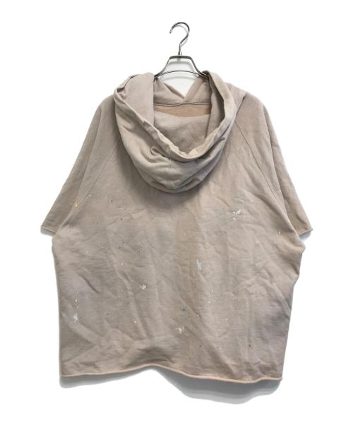 KATHARINE HAMNETT（キャサリンハムネット）KATHARINE HAMNETT (キャサリンハムネット) CUT OFF RAGLAN HOODIE / PENKI SPLASH ベージュ サイズ:Lの古着・服飾アイテム