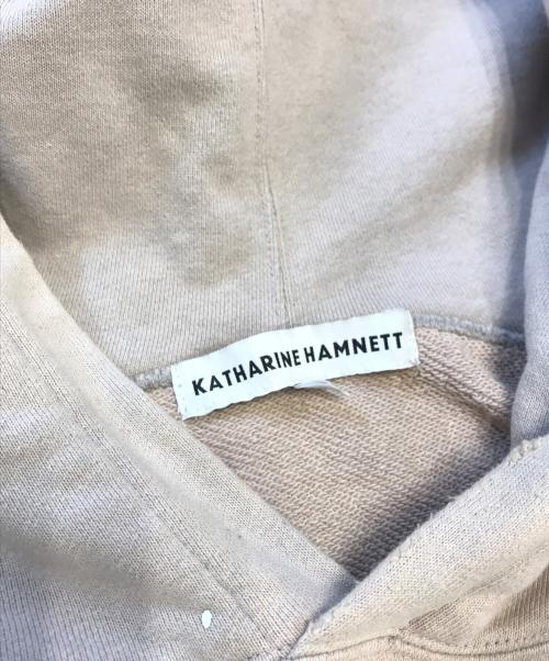 KATHARINE HAMNETT（キャサリンハムネット）KATHARINE HAMNETT (キャサリンハムネット) CUT OFF RAGLAN HOODIE / PENKI SPLASH ベージュ サイズ:Lの古着・服飾アイテム