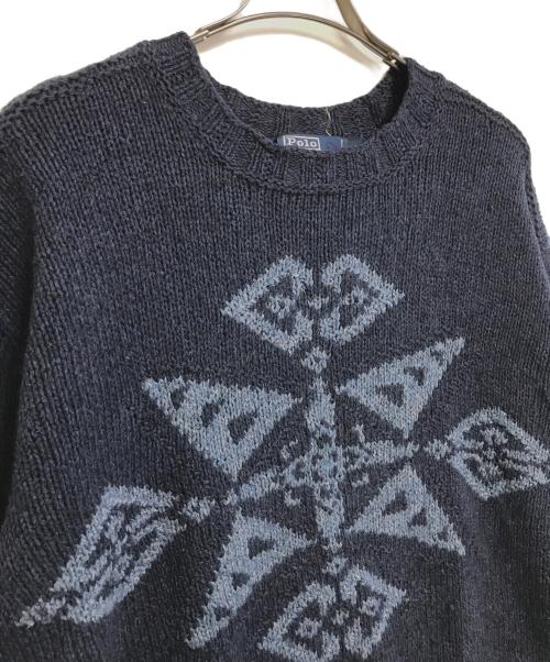 POLO RALPH LAUREN（ポロ・ラルフローレン）POLO RALPH LAUREN (ポロ・ラルフローレン) オルテガ柄ハンドメイドニット ネイビー サイズ:XLの古着・服飾アイテム