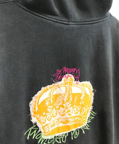 stussy（ステューシー）stussy (ステューシー) 刺繍プルオーバーパーカー ブラック サイズ:Lの古着・服飾アイテム