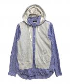 COMME des GARCONS HOMME PLUSコムデギャルソンオムプリュス）の古着「スウェットフードストライプシャツ」｜グレー×ブルー